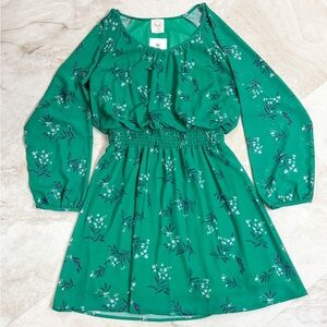 NWT Fantastic Fawn Green Floral Mini Dress Long Sleeve L Boho Spring Feminine